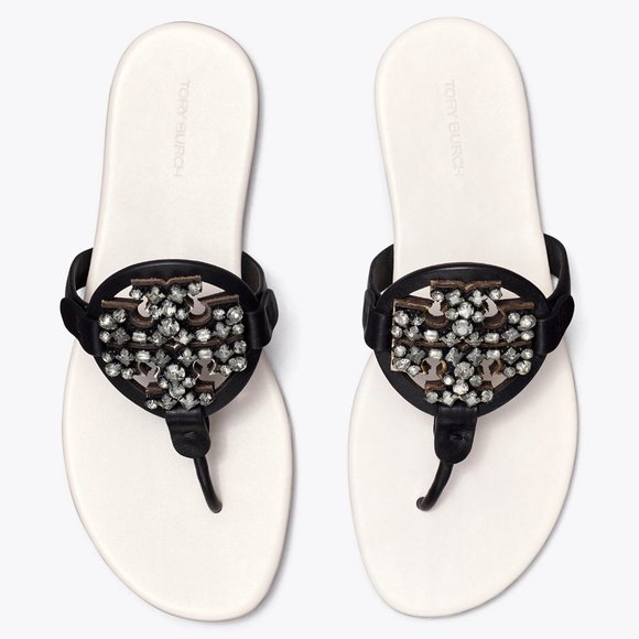 Tory Burch MANY SIZES CRYSTAL MILLER SOFT SANDAL Embellished Jeweled Two Tone - Picture 5 of 9